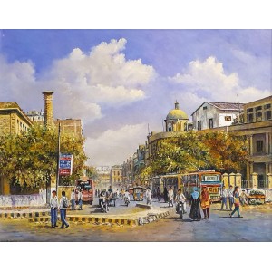 Hanif Shahzad, D.J. Science Collage Buillding - Karachi, 21 x 28 Inch, Oil on Canvas, Cityscape Painting, AC-HNS-066